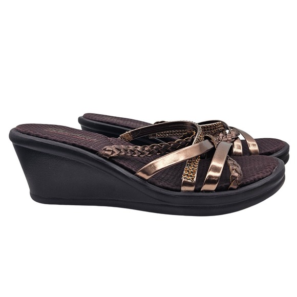 Skechers Shoes - Skechers Rumblers Social Butterfly Bronze Wedge Sandals Rhinestone Strappy   9